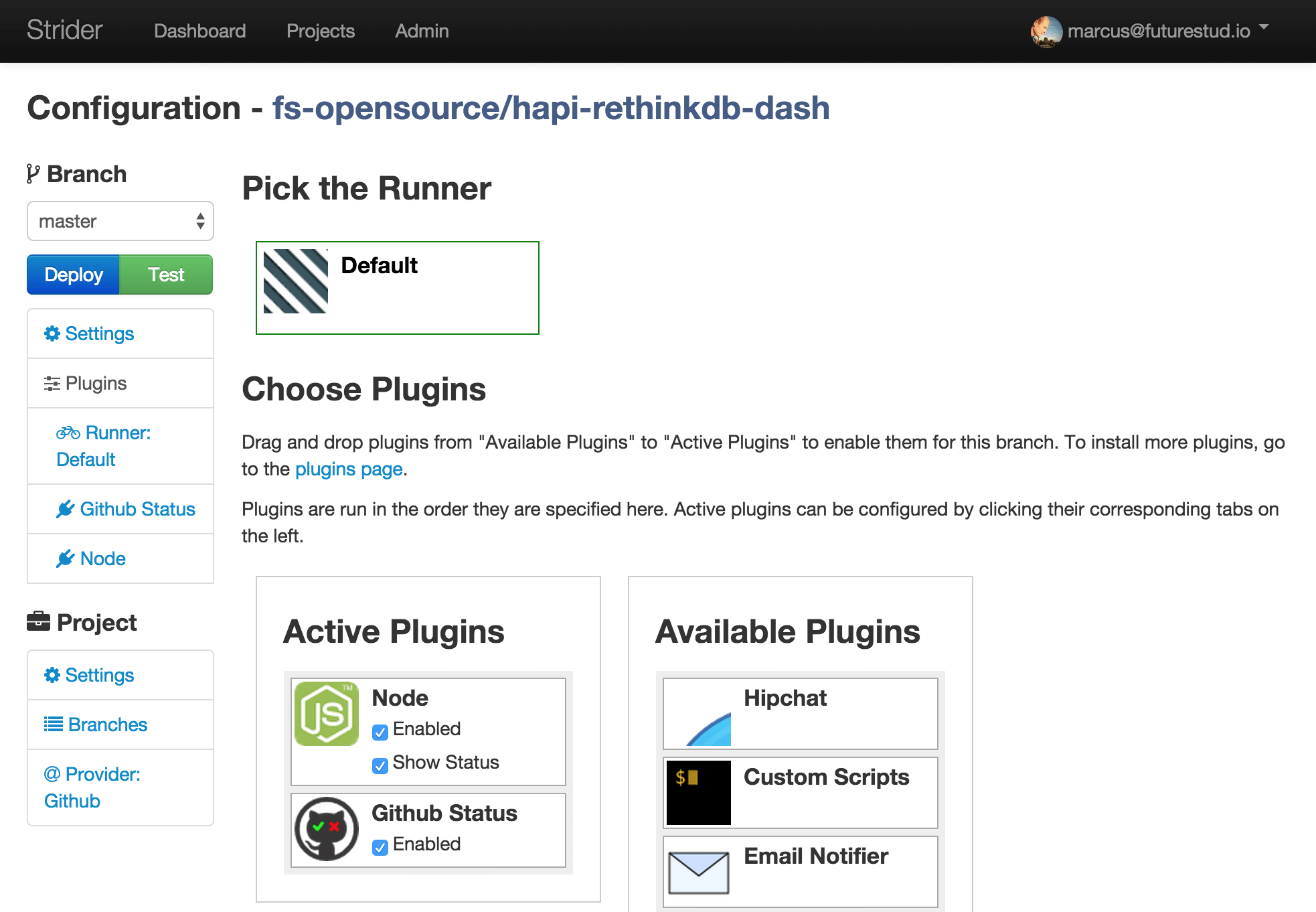 Strider Project’s Plugin Settings